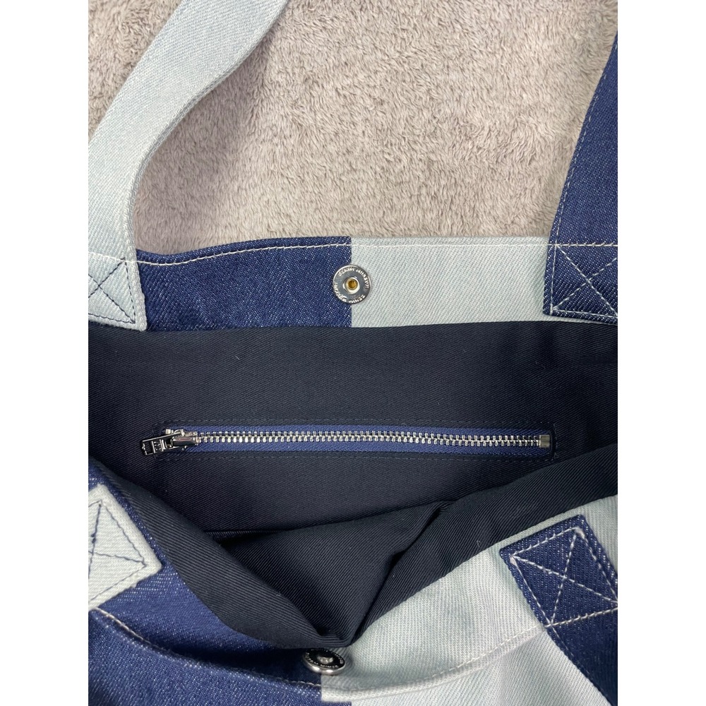 DENIM MUSEUM Tote Bag NWT Colorblock Two Tone Blue Cotton Embroidered YKK Zip - Picture 10 of 14